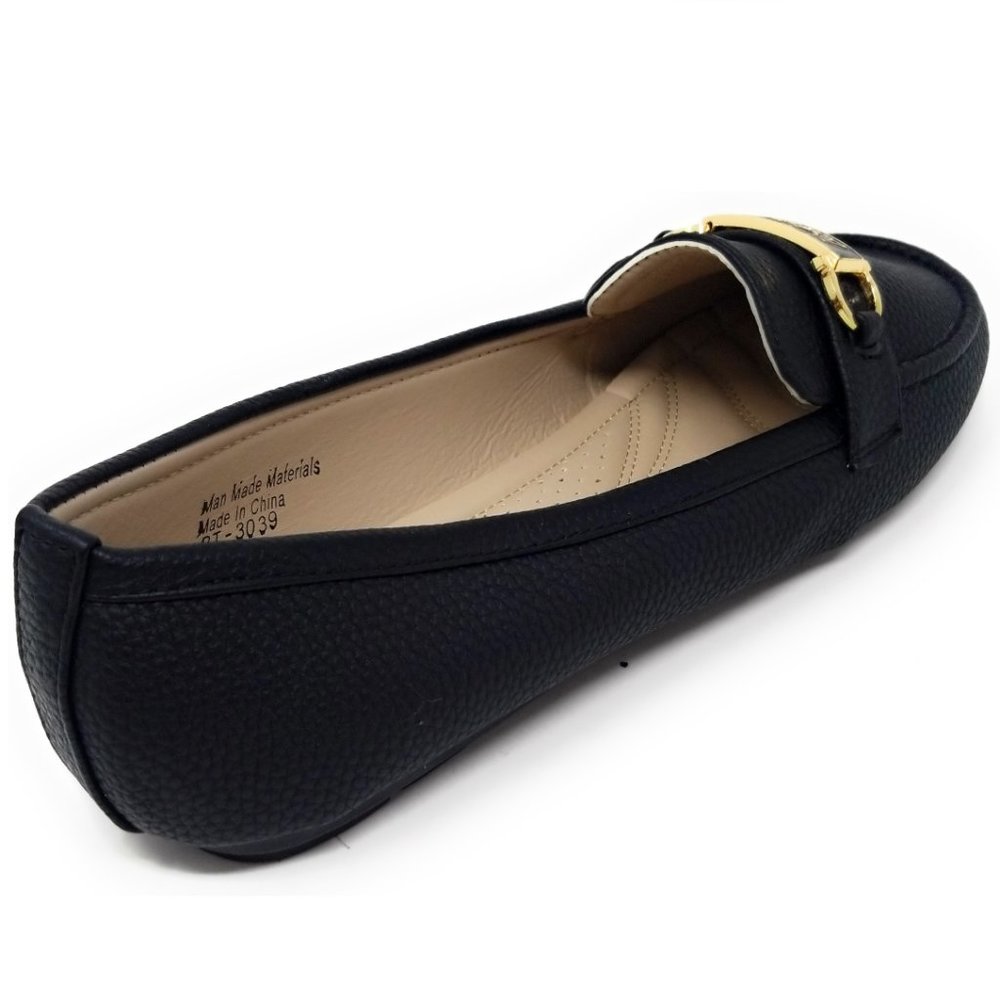 Women's Loafer Buckle Slip On Flats, BT-3039 Black - Picture 4 of 5